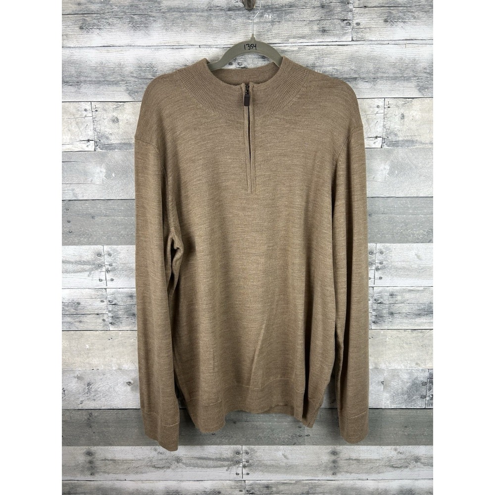 Jos A Bank Men's XXL 1/4 Zip Beige  Pullover Merino Wool Mock Neck Sweater